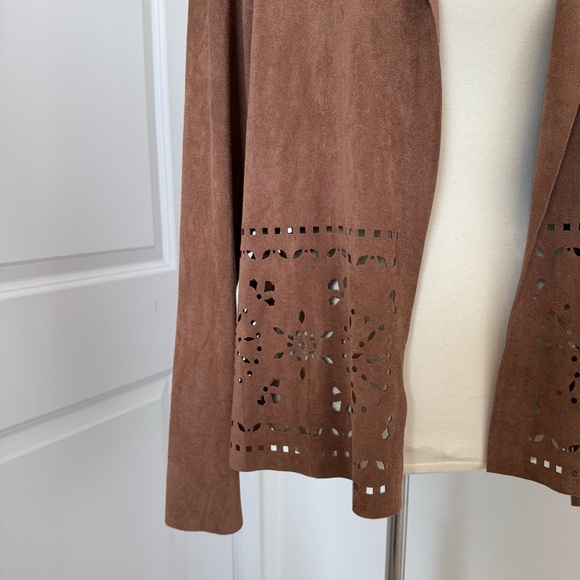 NWT Faux Suede Jacket Blazer Cognac Cutout Western Boho Festival Size Small - Picture 2 of 11